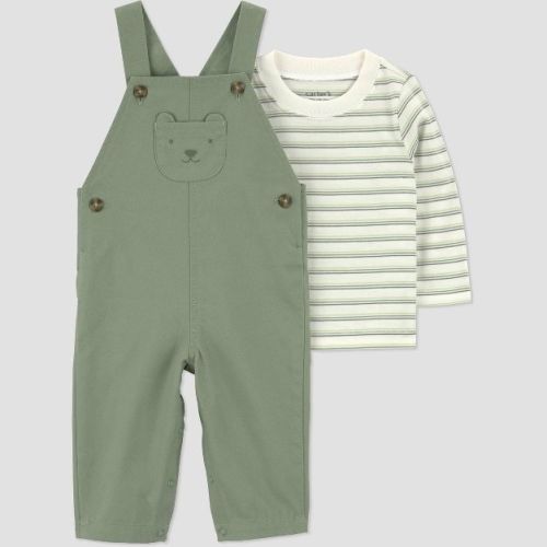 Carter's Just One You® Baby Boys' Dino Striped Long Sleeve Bodysuit and Overalls Set - Green 18M