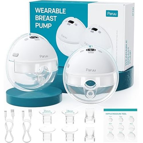 Paruu Hands Free Breast Pump P16, Wearable Breast Pump Electirc Portable with 4 Modes & 12 Levels, Max 309mmHg Strong Suction 19/21/24mm Flange Inserts Wearable Breastfeeding Pump, 2 Pack White