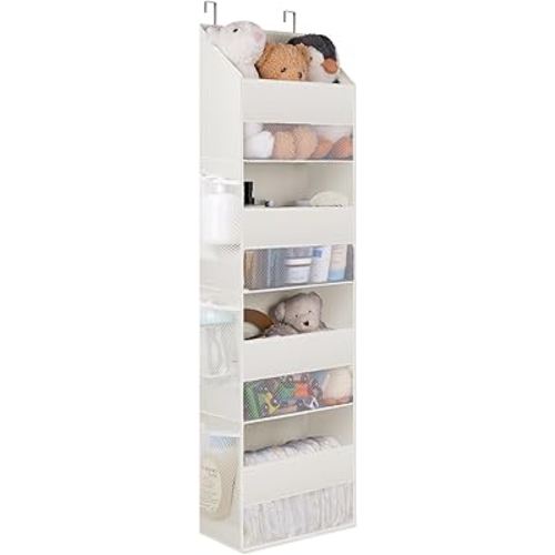 GRANNY SAYS 4-Shelf Over Door Hanging Organizer, Wall Mount Back of Door Hanging Organizers, Large Capacity Storage with Clear Window for Kids Toys, Diapers, Cosmetics, Beige
