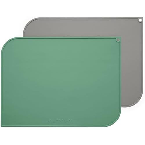 NumNum Non-Slip Silicone Placemats for Babies, Toddlers, and Kids | Durable 100% Food Grade Silicone BPA-Free | Portable Table Mat for Dining Table & Restaurants | 4 Months+ (Gray/Green), 2 Pack
