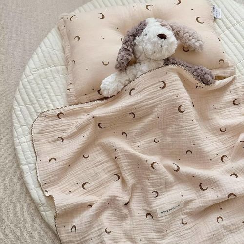 BuLuTu 100% Cotton Toddler Blankets Soft Breathable Crib Blanket for Infant Baby Girls Boys, Ultra Lightweight Muslin Baby Nursery Blankets,Moon Pattern,47"x51"