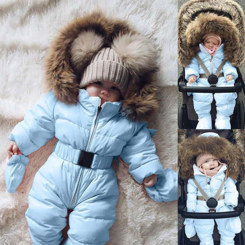 Toddler Girls Snowsuit Warm Hooded Puffy Coat Jacket Footed Romper for Toddler Girls Winter Coat Long Sleeve Windproof Baby Girl Clothes 0-3 Months