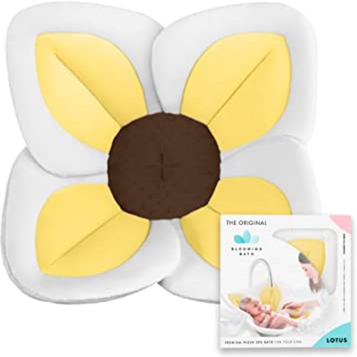 Blooming Bath Lotus Baby Bath Seat - Plush Minky Baby Sink Bathtub Cushion - The Original Washer-Safe Flower Seat for Newborns - Yellow