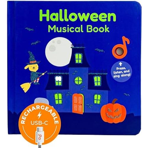 Cali's Books Halloween Musical Book | Glow-in-The-Dark Cover | New USB-C Rechargeable | Halloween Baby Toy & Books for Kids 1-3 | Toys for Toddlers