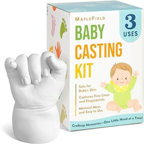 Maplefield 3D Baby Casting Kit - Safe and Easy to Use - DIY Mess-Free Hand and Feet Molding Kit - 3 Packs of Mixing and Setting Powder - Ideal Family Keepsake and Thoughtful Baby Gift