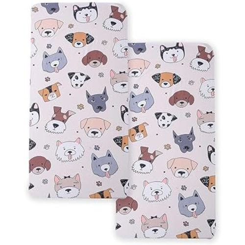Soft Doggy Printed Fabric Crib Sheet for Boys Girls,2 Pack Crib Mattress Sheets or Toddler Bed Sheet, Baby Bassinet Sheets Fitted Crib Sheet (Cream)