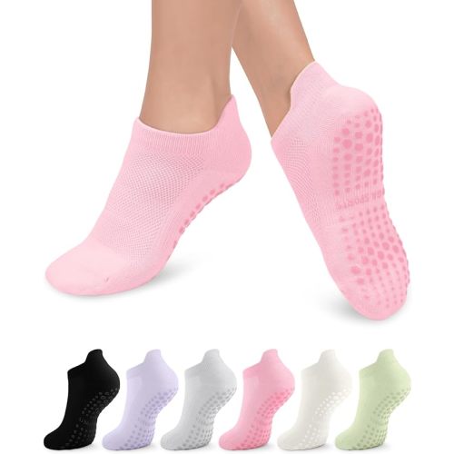 3/6 Pairs Grip Pilates Socks for Women, Non-slip Yoga Athletic Socks for Barre Ballet Barefoot Workout Hospital