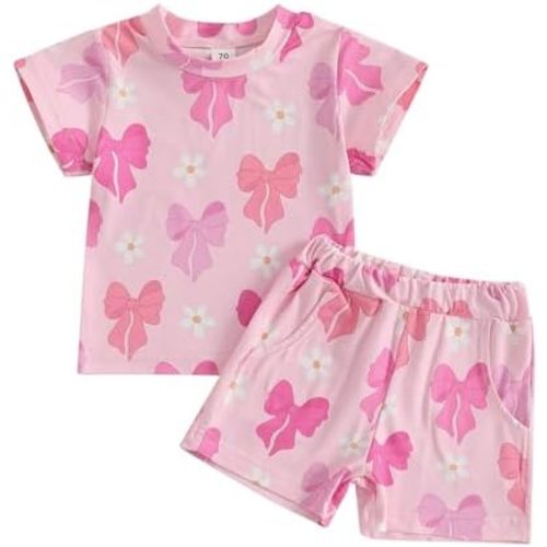 Toddler Baby Girl Outfits Floral Summer Clothes Infant Spring Waffle Short Sleeve Shirt Tops Cute Shorts Set