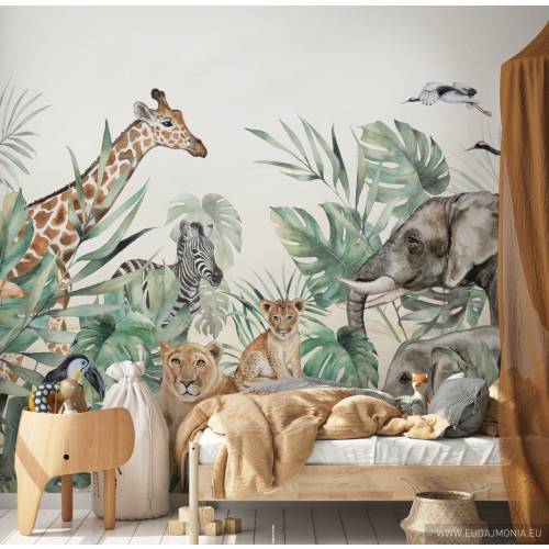SAFARI - Adorable Jungle Wall Mural - Safari Wallpaper for Children