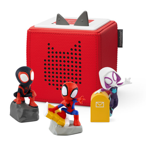 Tonies Portable Music Starter Set for Kids: Toniebox Audio Player Bundle with Marvel's Spidey & His Amazing Friends, Red