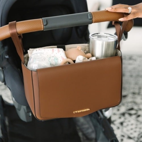 Brown diaper stroller caddy
