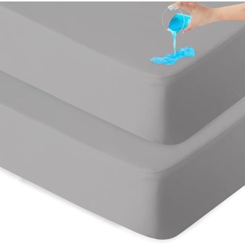 Waterproof Bassinet Sheets Fit for Halo, Dream on Me, Ingenuity, Fisher Price, Delta, Graco and Other Oval Bassinet Mattress, 2 Pack, Ultra Soft Microfiber Sheets, Grey - Bassinet Sheets 32" x 17"