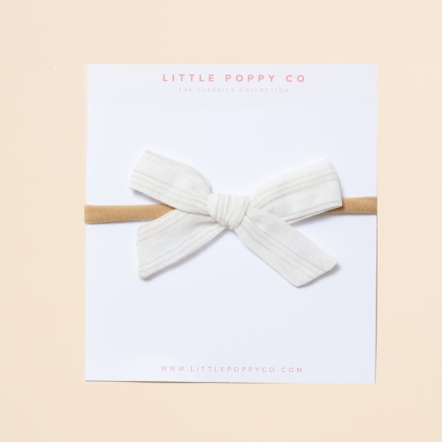 Beige Stripe Linen Baby Headband Bow