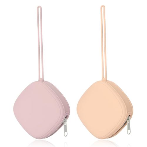 Silicone Pacifier Holder Case, Baby Binky Silicone Cover Pouch, Silicone Pacifier Storage Case for Diaper Bag, 2 Pack (Blush, Dusty Lilac)