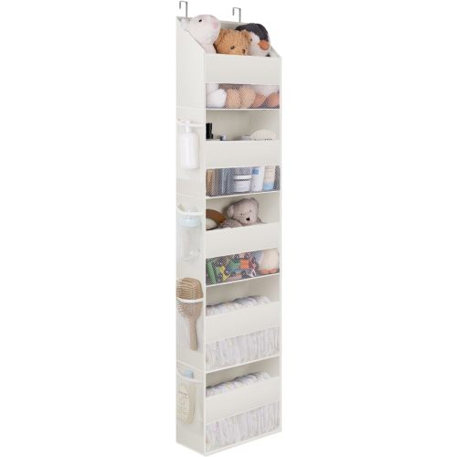 GRANNY SAYS Over The Door Organizer with 5 Large Capacity Pockets and 8 Mesh Pockets, Swing-Proof Behind Door Organizers and Storage for Baby Nursery, Bedroom, Closet, Beige