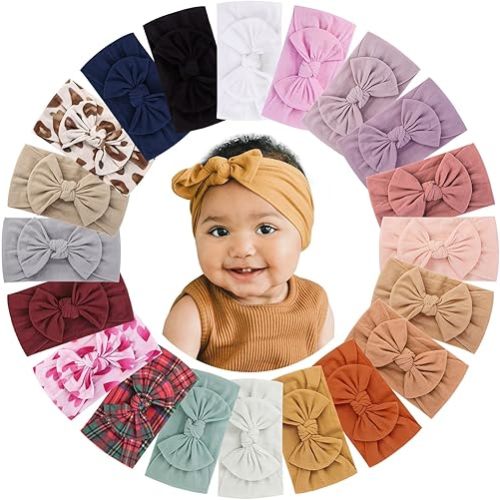 jollybows 20pcs Baby Girls Nylon Headbands Turban Hair Bows Hair Band Elastic Hair Accessories for Kids Toddlers Infants Newborn-Holiday Print Set