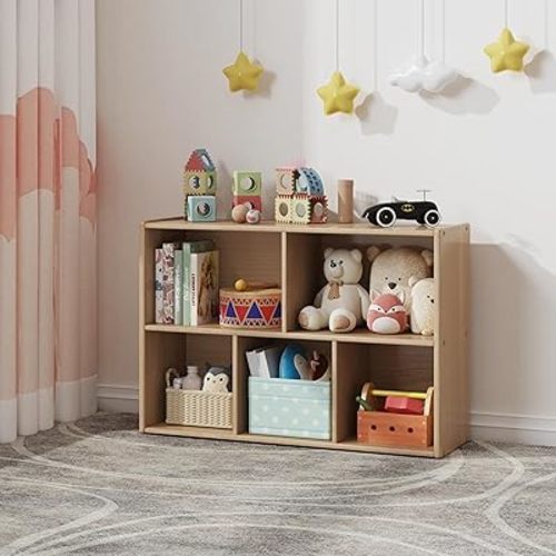 2-Tier Montessori Solid Wood Storage Cabinet Shelves with 4 Wheels
