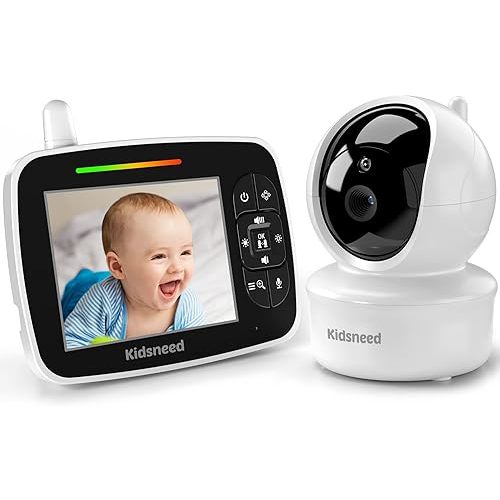Kidsneed Baby Monitor - 3.5 Inch Video Baby Monitor with Remote Control Pan& Tilt &Zoom Camera, Two-Way Audio, Night Vision, Temperature Monitoring, Lullabies, 960ft Long Range