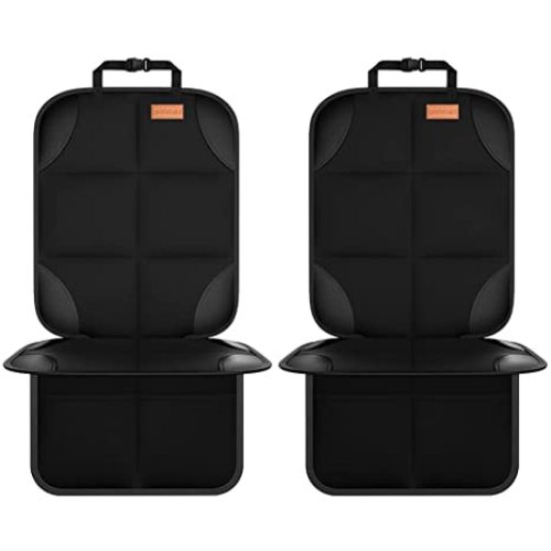 Car Seat Protector, 2Pack, Protect Child Seats with Thickest Padding and Non-Slip Backing Mesh Pockets for Baby and Pet - Black