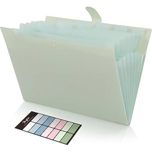 SKYDUE Expanding File Organizer with 8 Pockets, Accordion File Folders with Labels, Portable Document Paper Bill Receipt Organizer, Home College School Office Supplies, Letter Size,Light Green