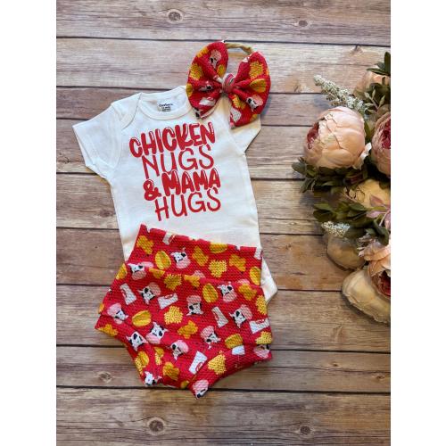 NEW** Baby Girl Soft Knit Bummies and Bow Set - Chicken Nugs and Mama Nugs - CFA love