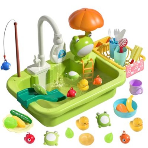 RUVINCE Play Sink with Running Water, Kitchen Toy Sink, 2-in-1 Toddler Sink