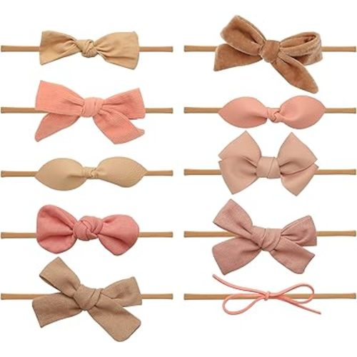 Baby Girl Headbands and bows - Nylon Headband Fits newborn toddler infant girls (Emma-Collection)