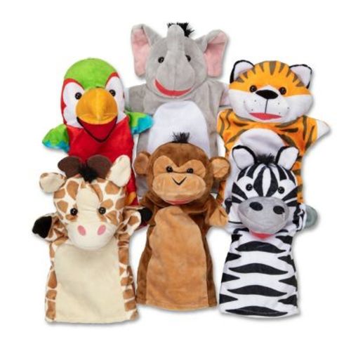 Melissa & Doug Safari Buddies Hand Puppets, Set of 6 (Elephant, Tiger, Parrot, Giraffe, Monkey, Zebra): Cotton Material