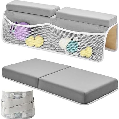 Baby Bath Kneeler and Elbow Rest Pad Set- 26'' Extra Long and 2.4'' Thick- with Back Brace,Quick Dry Kneeling Pad for Bathing Baby with Knee & Arm Support, Non-Slip Bathtub Mat with Organizer