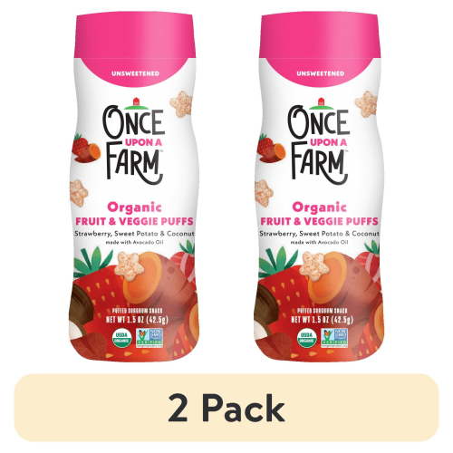 (2 pack) Once Upon a Farm Organic Baby Puffs, Strawberry, Sweet Potato & Coconut, 1.5oz Canister