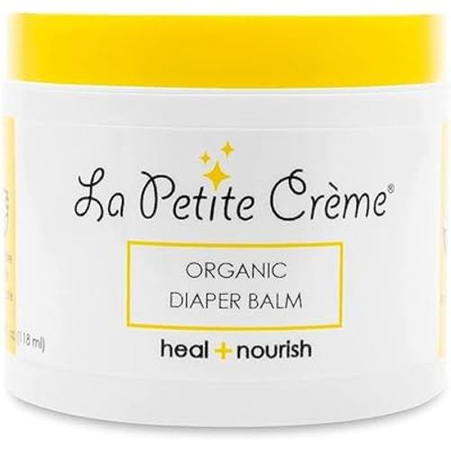 La Petite Creme French Organic Diaper Balm - Healing & Nourishing Diaper Cream - Gentle & Safe Baby Balm - USDA Certified Organic Beeswax and Olive Oil - Baby Essentials for Newborn (4 oz)