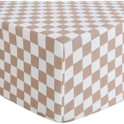 LifeTree Fitted Crib Sheets for Boys Girls, Muslin Baby Sheet Fits Standard Crib and Toddler Mattresses, Soft, Checkered Print, 70% Viscose from Bamboo and 30% Cotton 28in x 52in