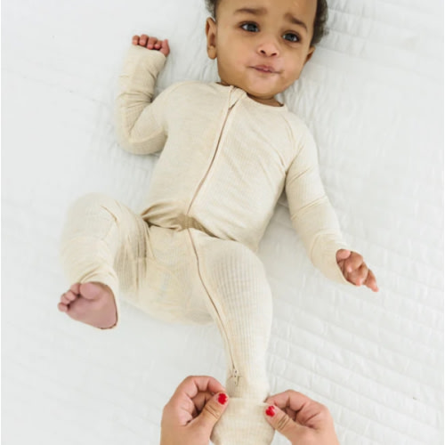 Heather Oatmeal Ribbed Zippy - Little Sleepies