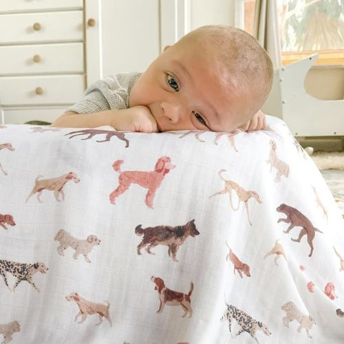 LifeTree Baby Swaddle Blanket Dog, Viscose from Bamboo Cotton Muslin Swaddles Blankets Boys Girls Swaddling Wrap Receiving Blanket Neutral for Newborn, Lightweight Large 47" x 47", Puppies Dog Print - 13.woof Woof