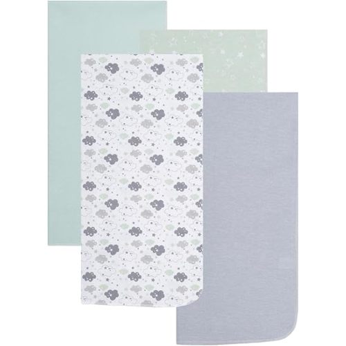 EVERYDAY KIDS 4 Pack of Soft Flannel Receiving Baby Blanket Set for Boys and Girls; Green/Gray Baby Swaddle Blankets for Newborn Baby Boy or Girl Nursery with Fluffy Clouds, Stars, Solid Prints