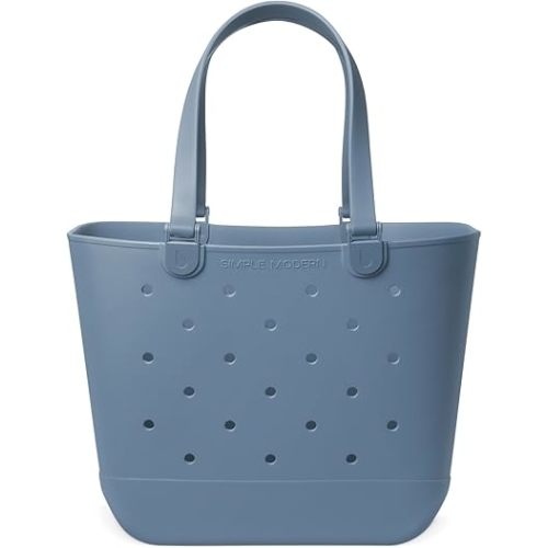 Simple Modern Extra-Large Beach Bag | Waterproof Getaway Rubber Tote with Zipper Pocket for Travel, Pool, Boat, Groceries, Sports | Blue Dune