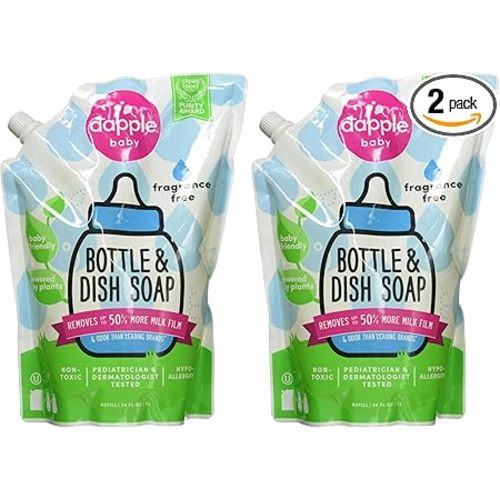 Dapple Refill Pack Baby Bottle and Dish Liquid, Fragrance Free, 33.8 Fluid Ounce (Pack of 2)