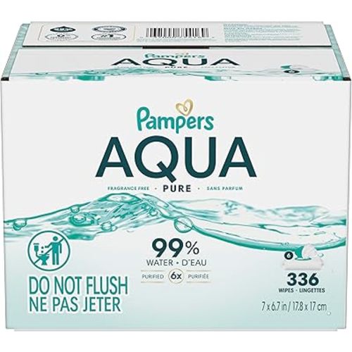Pampers Aqua Pure Baby Wipes, 99% Water, Fragrance Free, 336 Baby Wipes Total (6X Flip-Top Packs)