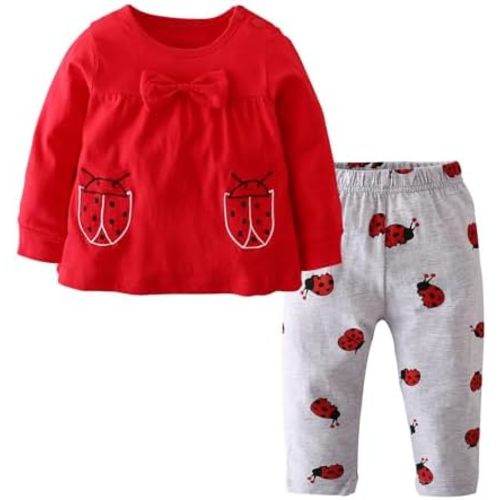 Eghunooy Baby Girls Clothes Set 2 Piece Long Sleeve Cartoon Pattern Infant Outfits