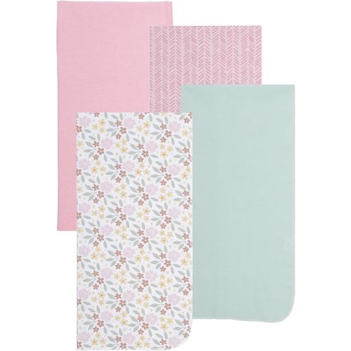 EVERYDAY KIDS 4 Pack of Soft Flannel Receiving Baby Blanket Set for Girls; Pink Baby Swaddle Blankets with Flower and Stripe Designs for Newborn Baby Girl Nursery