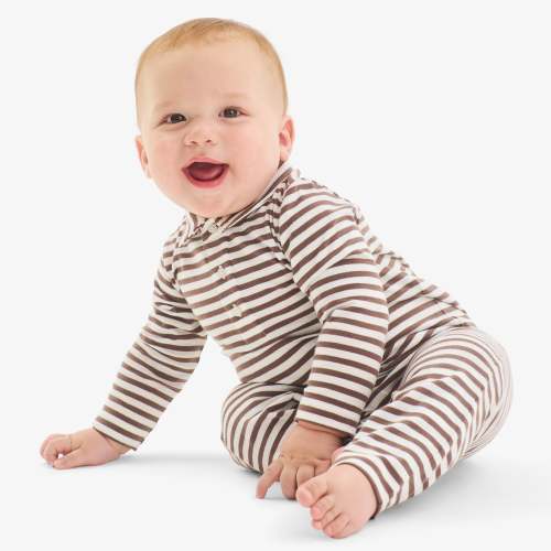 Baby long sleeve polo romper in mini stripe | Primary.com
