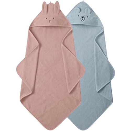 Baby Hooded Towels – Organic Cotton Baby Bath Towels – Baby Towels, Baby Bath Towels for Baby Boy, Baby Girl, 32" x 32" Super-Soft and Absorbent 2-Pack (Rabbit Blush/Bear Baby Blue)