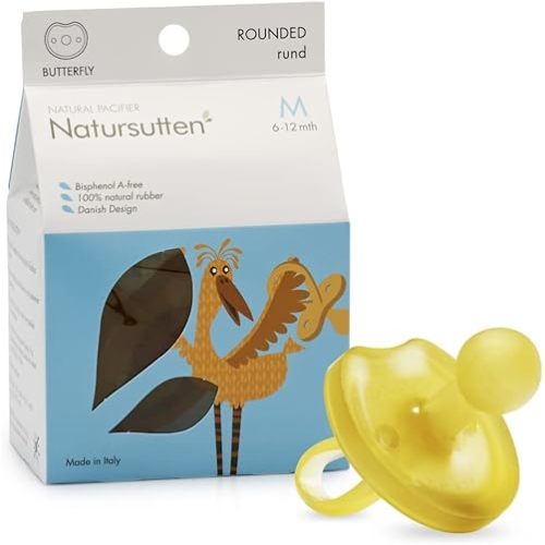 Pacifiers 6-12 Months - 1-pack Butterfly Shield Round Nipple Natural Rubber Safe & Soft BPA-Free Pacifiers for Breastfeeding Babies - Newborn Pacifiers Made in Italy