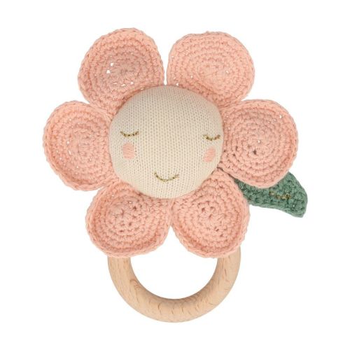 Meri Meri Peach Daisy Baby Rattle (pack Of 1)