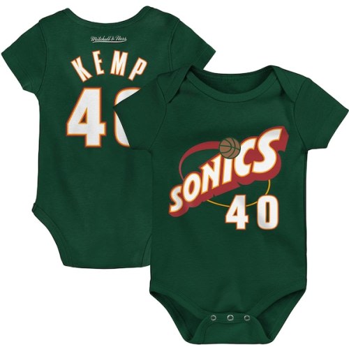 Infant Seattle SuperSonics Shawn Kemp Mitchell & Ness Green Hardwood Classics Name & Number Bodysuit