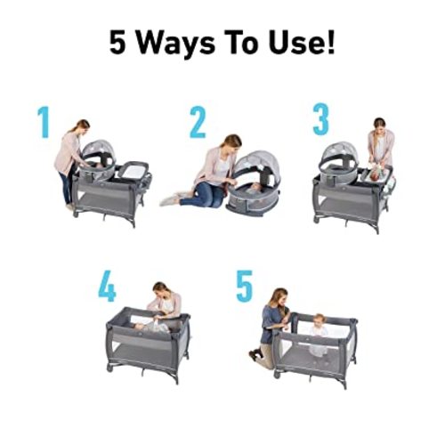 Graco Pack 'n Play Travel Dome LX Playard | Includes Portable Bassinet, Full-Size Infant Bassinet, and Diaper Changer, Leyton - 1 Count (Pack of 1)