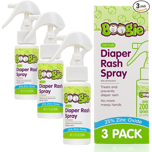 Baby Diaper Rash Cream Spray by Boogie Bottoms, No-Rub Touch Free Application for Sensitive Skin, Over 200 Sprays per Bottle, 1.7 oz, Pack of 3