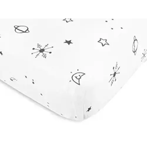 Amazing Baby Cotton Muslin Fitted Crib Sheet, Space, Soft Black , 52x28x6 Inch (Pack of 1)