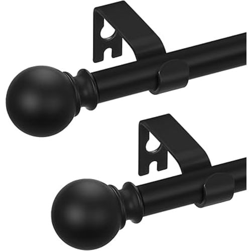 2 Pack Black Curtain Rods 28 to 48 Inches(2.3-4 Feet),5/8 inch Splicing Drapery Rods,Small Curtain Rods Set,Size: 18''-45'',Matte Black