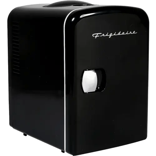 Frigidaire Mini Portable Compact Personal Fridge Cooler, 4 Liter Capacity Chills Six 12 oz Cans, 100% Freon-Free & Eco Friendly, Includes Plugs for Home Outlet & 12V Car Charger – Black